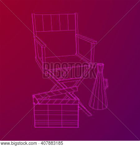 Director Movie Workplace Chair. Wireframe Low Poly Mesh Vector Illustration