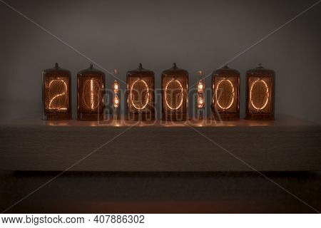 Nixie Clock With Six Digits With Dark Background, Hand Made