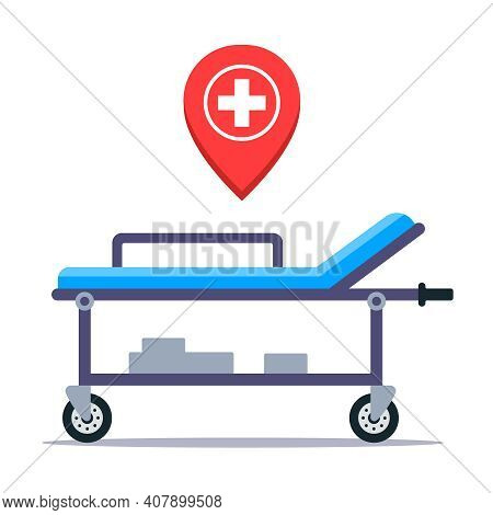 Medical Gurney In The Hospital For Transporting Patients. Flat Vector Illustration Isolated On White