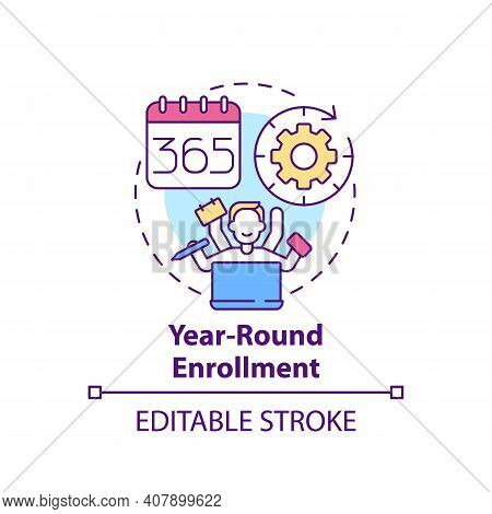 Year-round Enrollment Concept Icon. Online Language Courses Benefit Idea Thin Line Illustration. Red