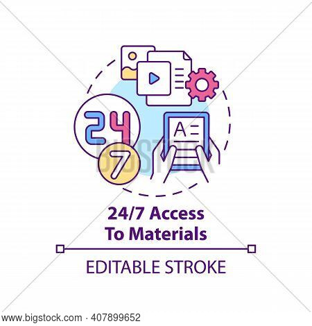 24 To 7 Access To Materials Concept Icon. Online Language Courses Idea Thin Line Illustration. Digit