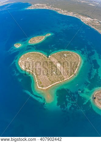 Aerial Drone Shot Of Heart-shaped Island Galesnjak In Dalamatia Croatia