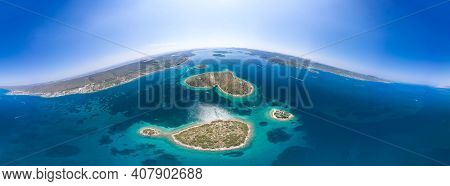 360 Panoramic Aerial View Of Heart-shaped Island Galesnjak In Dalamatia Croatia