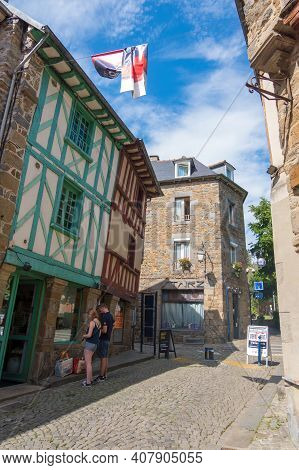 Saint-brieuc, France - August 24, 2019: Cityscape With Traditional Half-timbered Houses Along The St