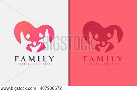 Family Logo Design. Abstract Colorful Family Group Forming A Hearth Symbol. Vector Logo Illustration