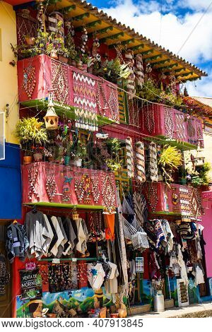 Raquira, Colombia - February 2021. Handicraft Shop At The Beautiful Small Town Of Raquira.the City O