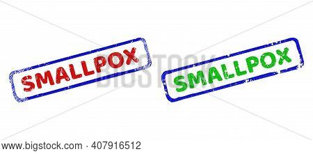 Vector Smallpox Framed Watermarks With Distress Style. Rough Bicolor Rectangle Stamps. Red, Blue, Gr