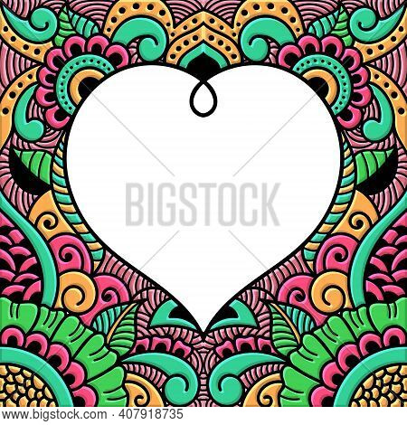 Love Heart Shape Colorful Flower Leaf Floral Frame