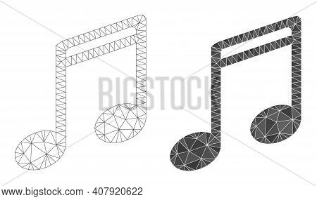 Mesh Music Notes Polygonal Icon Illustrations, Filled And Carcass Versions. Vector Wire Frame Music 