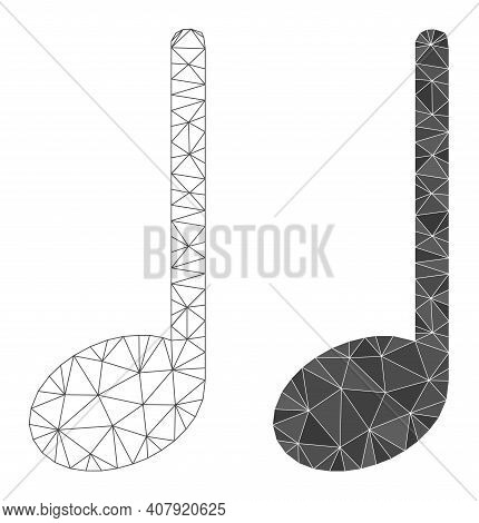 Mesh Musical Note Polygonal 2d Illustrations, Filled And Carcass Versions. Vector Network Musical No