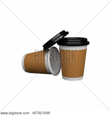Coffee To Go Cup. Paper Cappuccino Cups Top And Side View. Hot Americano, Espresso And Latte In Card