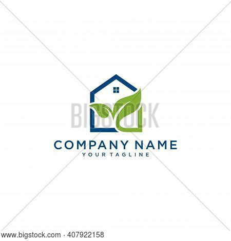 Leaf Home Logo Vector. Ecology Symbol. Combination Of House Shape And Leaves. Modern House Logo. Eco
