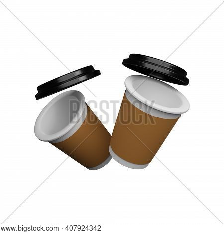 Coffee To Go Cup. Paper Cappuccino Cups Top And Side View. Hot Americano, Espresso And Latte In Card