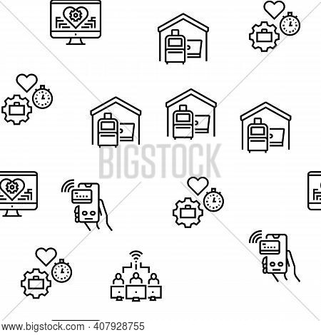 Digital Nomad Worker Vector Seamless Pattern Thin Line Illustration