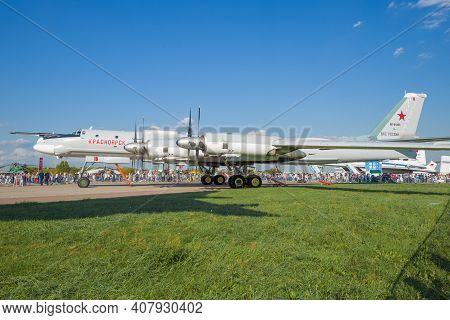 Zhukovsky, Russia - August 30, 2019: Soviet Strategic Bomber-missile Carrier Tu-95ms 