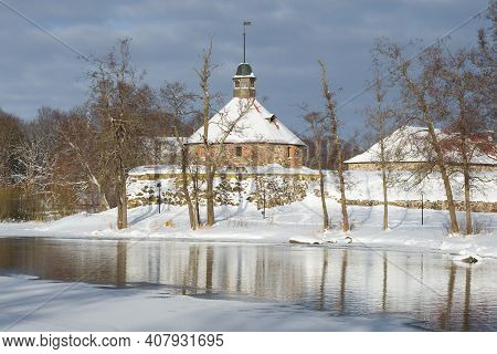 View Of The Round Tower Of Lars Torstensson (pugachevskaya) In The Ancient Fortress Korela On A Febr