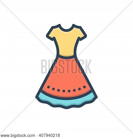 Color Illustration Icon For Dress Frok Cloths Fashion Costume Attire Raiment Garment