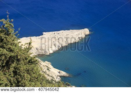 Tsampika, Rhodes / Greece - June 23, 2014: Cliff Near The Beach Of Tsampika On The East Coast, Rhode