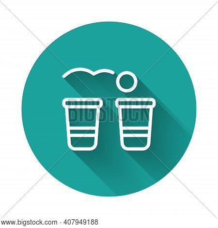 White Line Beer Pong Game Icon Isolated With Long Shadow Background. Alcohol Party Game. Green Circl