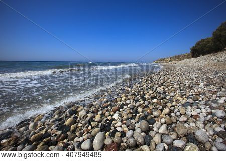 Kamiros, Rhodes / Greece - June 23, 2014: A Beach Near Kamiros, Rhodes, Dodecanese Islands, Greece.