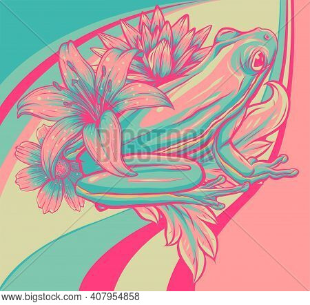 Flowers With Frog Vector Illustration Art Design