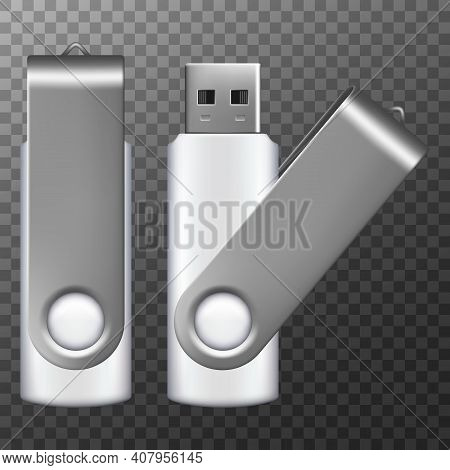 Usb Flash Drive. 3d Flash Disk Blank Mockup. Vector Illustration