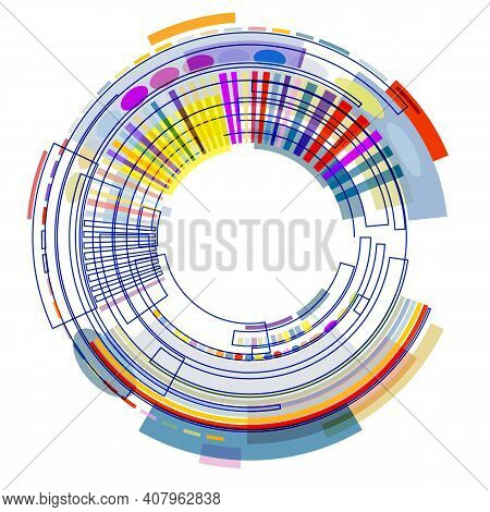 Circle With Colored Geometric Shapes On White Background