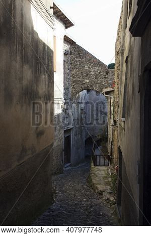 Triora (im), Italy - February 15, 2017: Old Houses In The Witches Village Of Triora, Imperia, Liguri