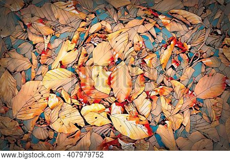 Red And Orange Autumn Leaves, Color Background.