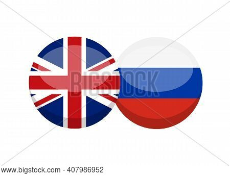 Uk And Russian Flag Isolated On White Background. English-russian Conversation Concept. Learn Langua