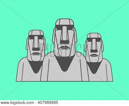Easter Island Idol Isolated. Moai Ancient Statues. Vector Illustration