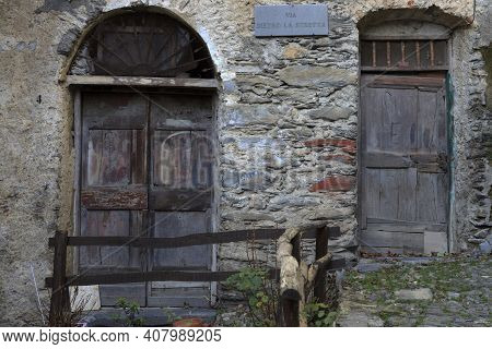 Triora (im), Italy - February 15, 2017: Old Houses Details In The Witches Village Of Triora, Imperia