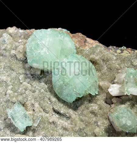 Natural Apophyllite Crude Crystals On The Breed Closeup