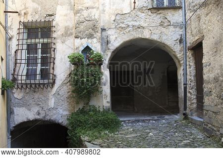 Triora (im), Italy - February 15, 2017: Old Houses Details In The Witches Village Of Triora, Imperia