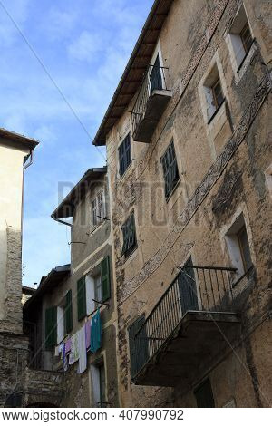 Triora (im), Italy - February 15, 2017: Old Houses In The Witches Village Of Triora, Imperia, Liguri