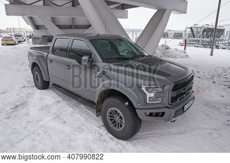 Saransk, Russia - February 13, 2021: Ford F-150 Raptor on the parking.