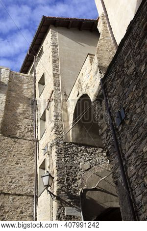 Triora (im), Italy - February 15, 2017: Old Houses Details In The Witches Village Of Triora, Imperia