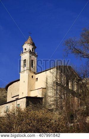 Triora (im), Italy - February 15, 2017: The Church In The Witches Village Of Triora, Imperia, Liguri