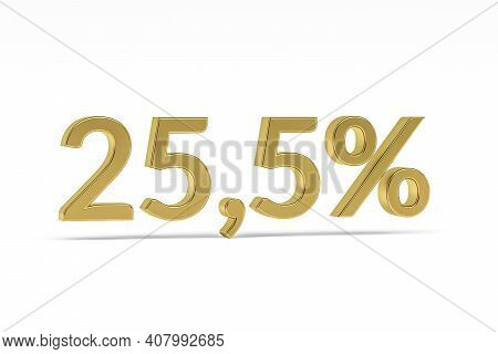 Gold Digit Twenty-five Point Five With Percent Sign - 25,5% Isolated On White - 3d Render