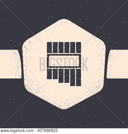 Grunge Pan Flute Icon Isolated On Grey Background. Traditional Peruvian Musical Instrument. Zampona.