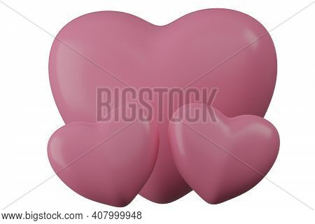 3d Red Hearts Isolated On White Background Close-up. A Symbol Of Love And All Lovers. Traditional Si