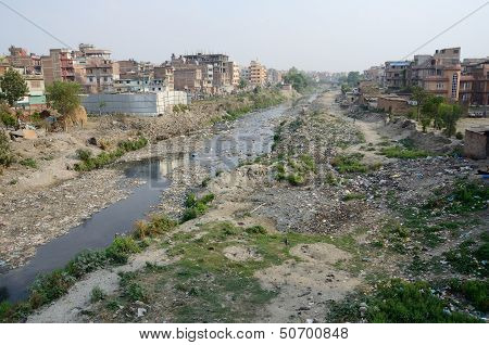 Polluted Slum Area Near Sacred Bagmati River In Kathmandu, Nepal,asia