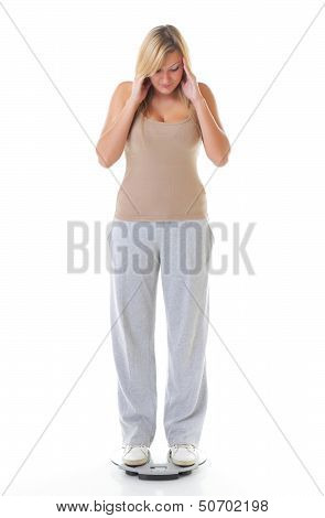 Large Woman On Scale Measuring Her Weight