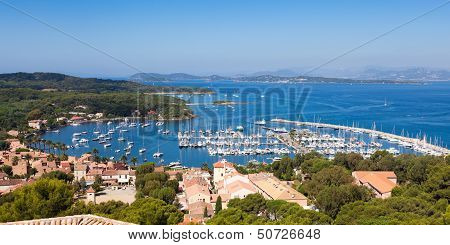 View Of Porquerolles Island Marina In France