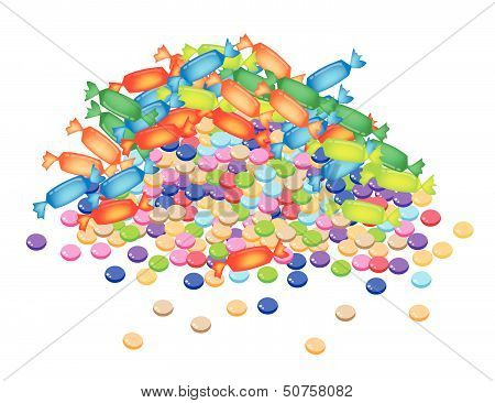 A Stack Of Chocolate Candies And Hard Candies