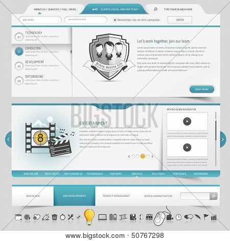 Web site design navigation template elements with icons set