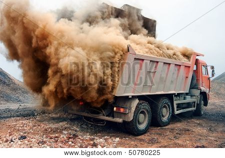 Dust Explosion When Loading Red Truck At The Mine