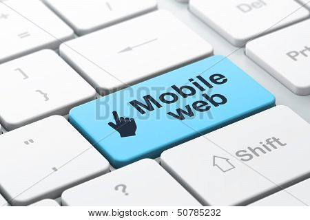 Web development concept: Mouse Cursor and Mobile Web on computer