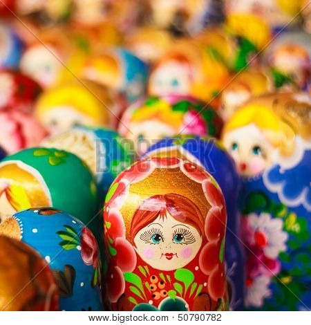 Colorful Russian Nesting Dolls At The Market