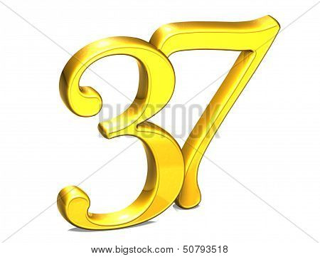 3D Gold Number Thirty-seven On White Background